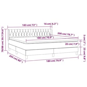 Κρεβάτι Boxspring με Στρώμα Ανοιχτό Γκρι 180x200 εκ. Υφασμάτινο