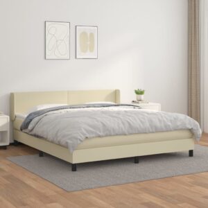 Κρεβάτι Boxspring με Στρώμα Κρεμ 180x200 εκ. Συνθετικό Δέρμα