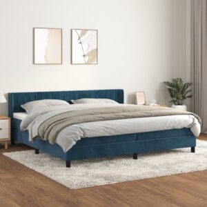 Κρεβάτι Boxspring με Στρώμα Σκούρο Μπλε 200x200 εκ. Βελούδινο