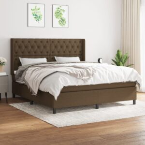 Κρεβάτι Boxspring με Στρώμα Σκούρο Καφέ 160x200 εκ Υφασμάτινο