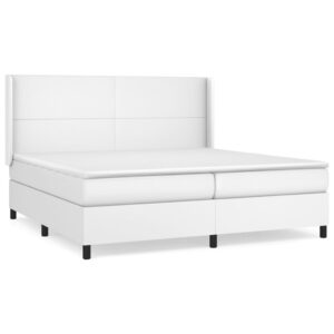 Κρεβάτι Boxspring με Στρώμα Λευκό 200x200 εκ. Συνθετικό Δέρμα