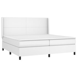 Κρεβάτι Boxspring με Στρώμα Λευκό 200x200 εκ. Συνθετικό Δέρμα