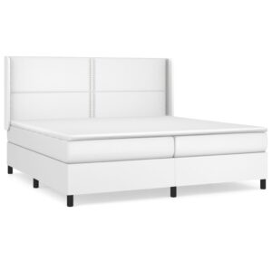 Κρεβάτι Boxspring με Στρώμα Λευκό 200x200 εκ. Συνθετικό Δέρμα