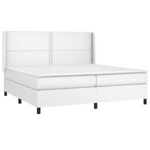 Κρεβάτι Boxspring με Στρώμα Λευκό 200x200 εκ. Συνθετικό Δέρμα