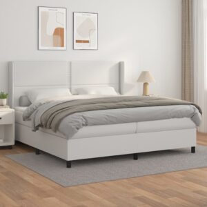 Κρεβάτι Boxspring με Στρώμα Λευκό 200x200 εκ. Συνθετικό Δέρμα