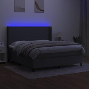 Κρεβάτι Boxspring με Στρώμα & LED Σκ.Γκρι 180x200 εκ Υφασμάτινο