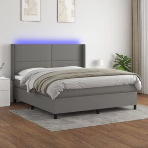 Κρεβάτι Boxspring με Στρώμα & LED Σκ.Γκρι 180x200 εκ Υφασμάτινο