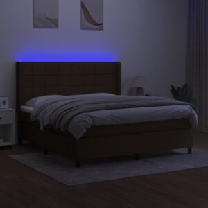 Κρεβάτι Boxspring με Στρώμα & LED Σκ.Καφέ 160x200εκ. Υφασμάτινο