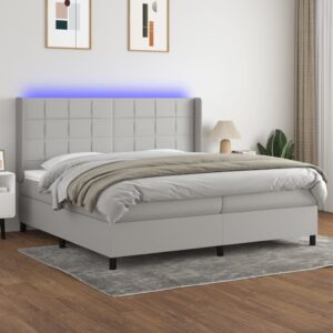 Κρεβάτι Boxspring με Στρώμα & LED Αν.Γκρι 200x200εκ. Υφασμάτινο