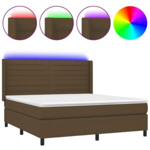 Κρεβάτι Boxspring με Στρώμα & LED Σκ.Καφέ 160x200εκ. Υφασμάτινο