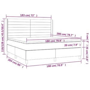 Κρεβάτι Boxspring με Στρώμα & LED Σκ.Γκρι 180x200 εκ Υφασμάτινο