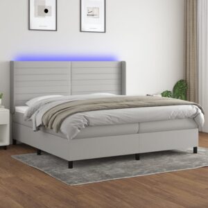 Κρεβάτι Boxspring με Στρώμα & LED Αν.Γκρι 200x200εκ. Υφασμάτινο