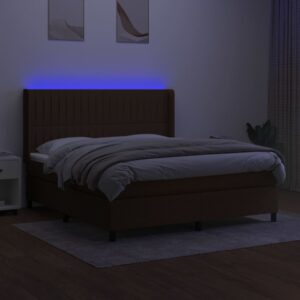 Κρεβάτι Boxspring με Στρώμα & LED Σκ.Καφέ 160x200εκ. Υφασμάτινο