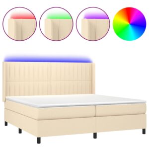 Κρεβάτι Boxspring με Στρώμα & LED Κρεμ 200x200 εκ. Υφασμάτινο