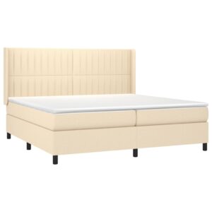 Κρεβάτι Boxspring με Στρώμα & LED Κρεμ 200x200 εκ. Υφασμάτινο