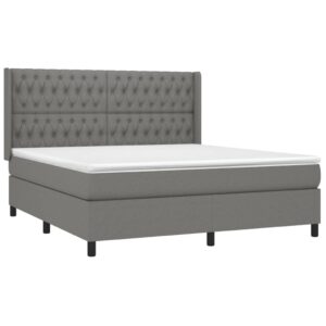 Κρεβάτι Boxspring με Στρώμα & LED Σκ.Γκρι 180x200 εκ Υφασμάτινο