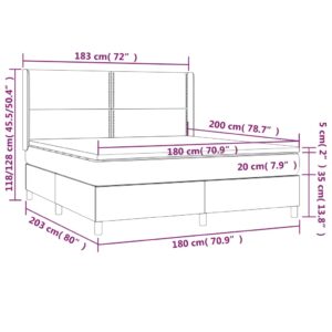 Κρεβάτι Boxspring με Στρώμα & LED Σκ.Γκρι 180x200 εκ Υφασμάτινο