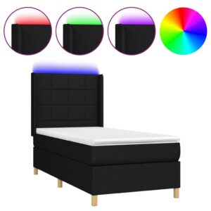 Κρεβάτι Boxspring με Στρώμα & LED Μαύρο 80x200 εκ. Υφασμάτινο