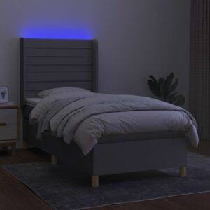 Κρεβάτι Boxspring με Στρώμα & LED Αν.Γκρι 90x200 εκ. Υφασμάτινο