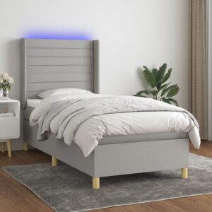 Κρεβάτι Boxspring με Στρώμα & LED Αν.Γκρι 90x200 εκ. Υφασμάτινο