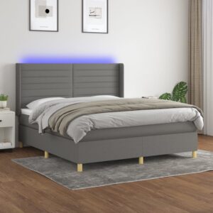 Κρεβάτι Boxspring με Στρώμα & LED Σκ.Γκρι 180x200 εκ Υφασμάτινο