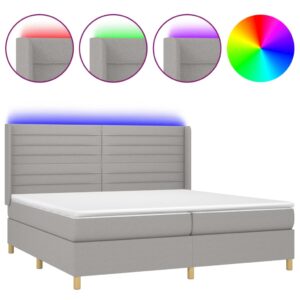 Κρεβάτι Boxspring με Στρώμα & LED Αν.Γκρι 200x200εκ. Υφασμάτινο