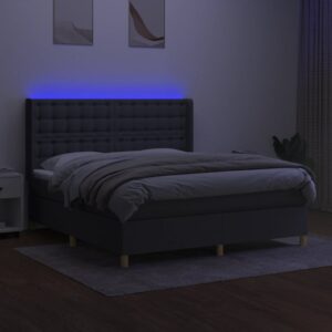 Κρεβάτι Boxspring με Στρώμα & LED Σκ.Γκρι 180x200 εκ Υφασμάτινο