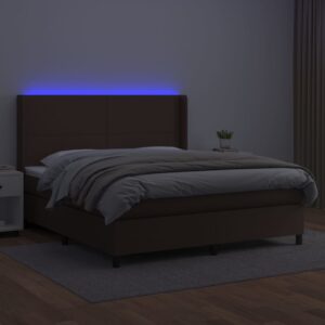 Κρεβάτι Boxspring με Στρώμα & LED Καφέ 180x200 εκ. Συνθ. Δέρμα