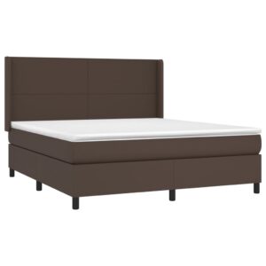 Κρεβάτι Boxspring με Στρώμα & LED Καφέ 180x200 εκ. Συνθ. Δέρμα