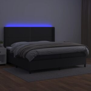 Κρεβάτι Boxspring με Στρώμα & LED Μαύρο 200x200 εκ. Συνθ. Δέρμα