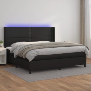 Κρεβάτι Boxspring με Στρώμα & LED Μαύρο 200x200 εκ. Συνθ. Δέρμα