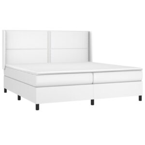 Κρεβάτι Boxspring με Στρώμα & LED Λευκό 200x200 εκ. Συνθ. Δέρμα