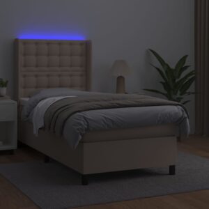 Κρεβάτι Boxspring Στρώμα&LED Καπουτσίνο 80x200 εκ. Συνθ. Δέρμα