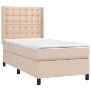 Κρεβάτι Boxspring Στρώμα&LED Καπουτσίνο 80x200 εκ. Συνθ. Δέρμα