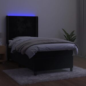 Κρεβάτι Boxspring με Στρώμα & LED Μαύρο 90x200 εκ. Βελούδινο