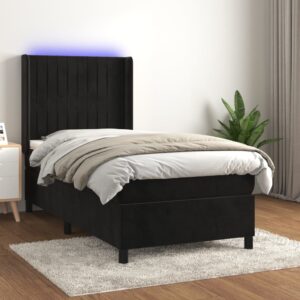 Κρεβάτι Boxspring με Στρώμα & LED Μαύρο 90x200 εκ. Βελούδινο