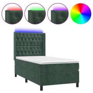 Κρεβάτι Boxspring με Στρώμα & LED Σκ. Πράσινο 80x200 εκ Βελούδο