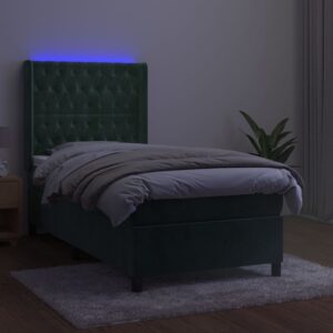 Κρεβάτι Boxspring με Στρώμα & LED Σκ. Πράσινο 80x200 εκ Βελούδο