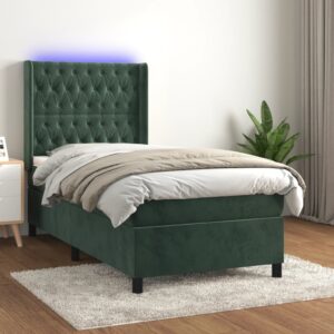 Κρεβάτι Boxspring με Στρώμα & LED Σκ. Πράσινο 80x200 εκ Βελούδο