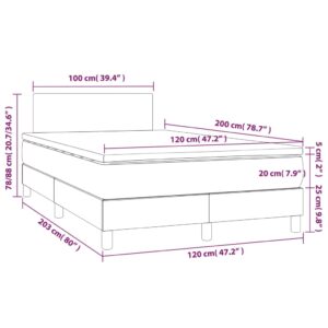 Κρεβάτι Boxspring με Στρώμα & LED Σκ.Γκρι 120x200 εκ Υφασμάτινο