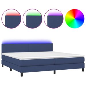 Κρεβάτι Boxspring με Στρώμα & LED Μπλε 200x200 εκ. Υφασμάτινο