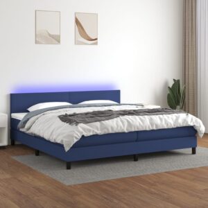 Κρεβάτι Boxspring με Στρώμα & LED Μπλε 200x200 εκ. Υφασμάτινο