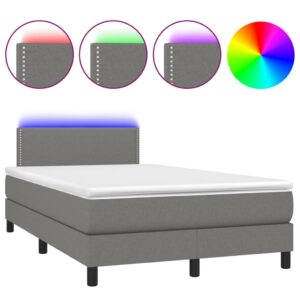 Κρεβάτι Boxspring με Στρώμα & LED Σκ.Γκρι 120x200 εκ Υφασμάτινο