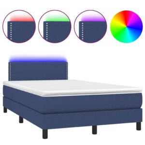 Κρεβάτι Boxspring με Στρώμα & LED Μπλε 120x200 εκ. Υφασμάτινο