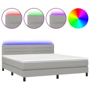 Κρεβάτι Boxspring με Στρώμα & LED Αν.Γκρι 180x200 εκ Υφασμάτινο