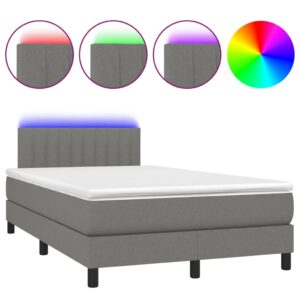 Κρεβάτι Boxspring με Στρώμα & LED Σκ.Γκρι 120x200 εκ Υφασμάτινο