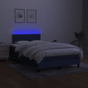 Κρεβάτι Boxspring με Στρώμα & LED Μπλε 120x200 εκ. Υφασμάτινο