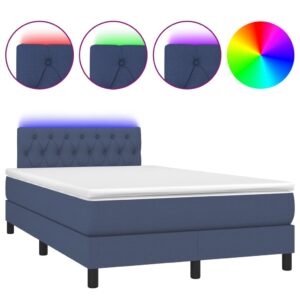 Κρεβάτι Boxspring με Στρώμα & LED Μπλε 120x200 εκ. Υφασμάτινο