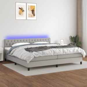 Κρεβάτι Boxspring με Στρώμα & LED Αν.Γκρι 200x200εκ. Υφασμάτινο