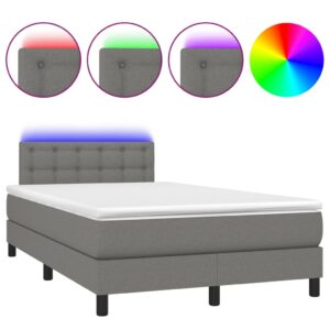 Κρεβάτι Boxspring με Στρώμα & LED Σκ.Γκρι 120x200 εκ Υφασμάτινο